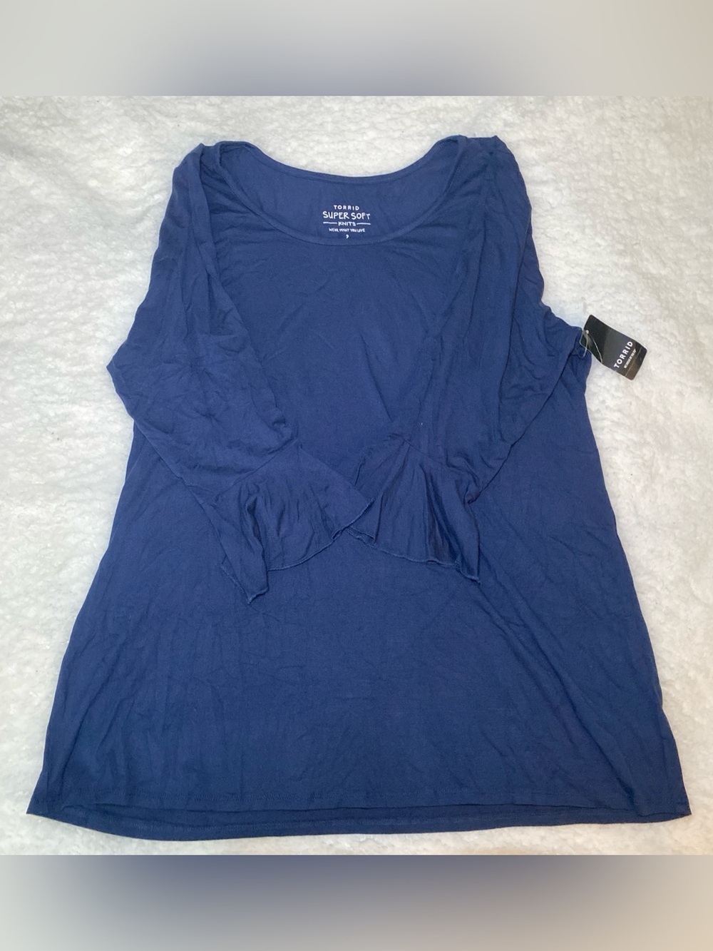 Torrid Super Soft Navy ruffle sleeve top